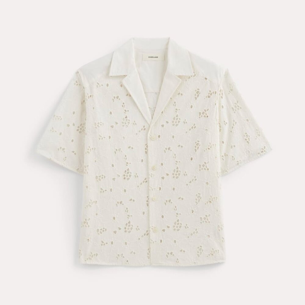 Everlane Women's Eyelet Camp Shirt in Bone White, Size Extra Small